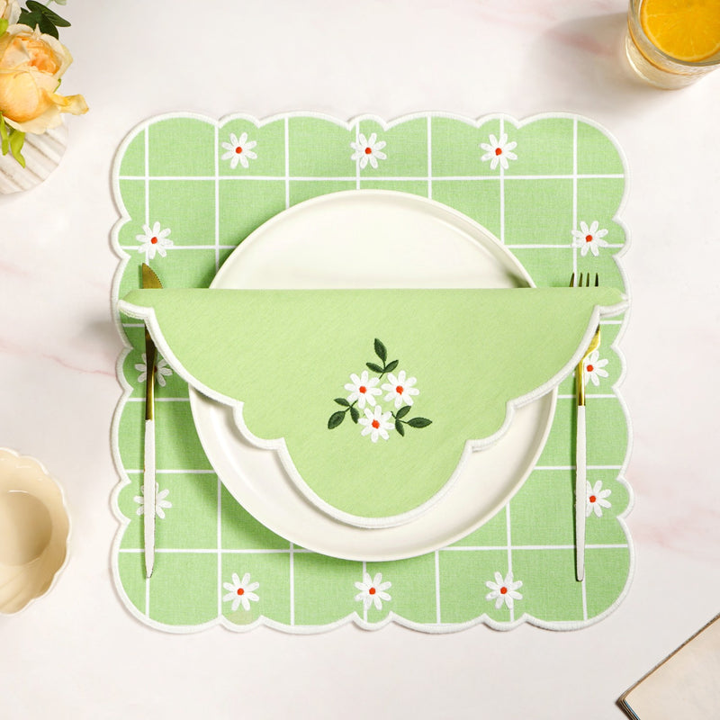 Pistachio Green Cotton Embroidered Table Napkin Set Of 6