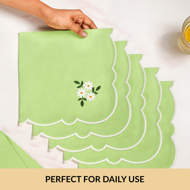 Pistachio Green Cotton Embroidered Table Napkin Set Of 6