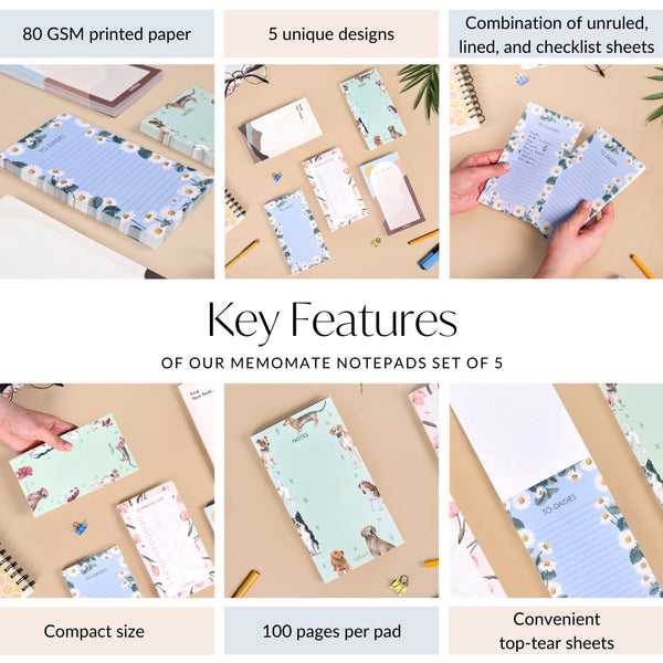 MemoMate Notepads With Tear Off Sheets Set Of 5