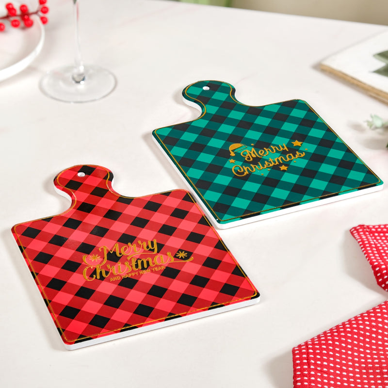 Merry Christmas Ceramic Serving Platter Set Of 2