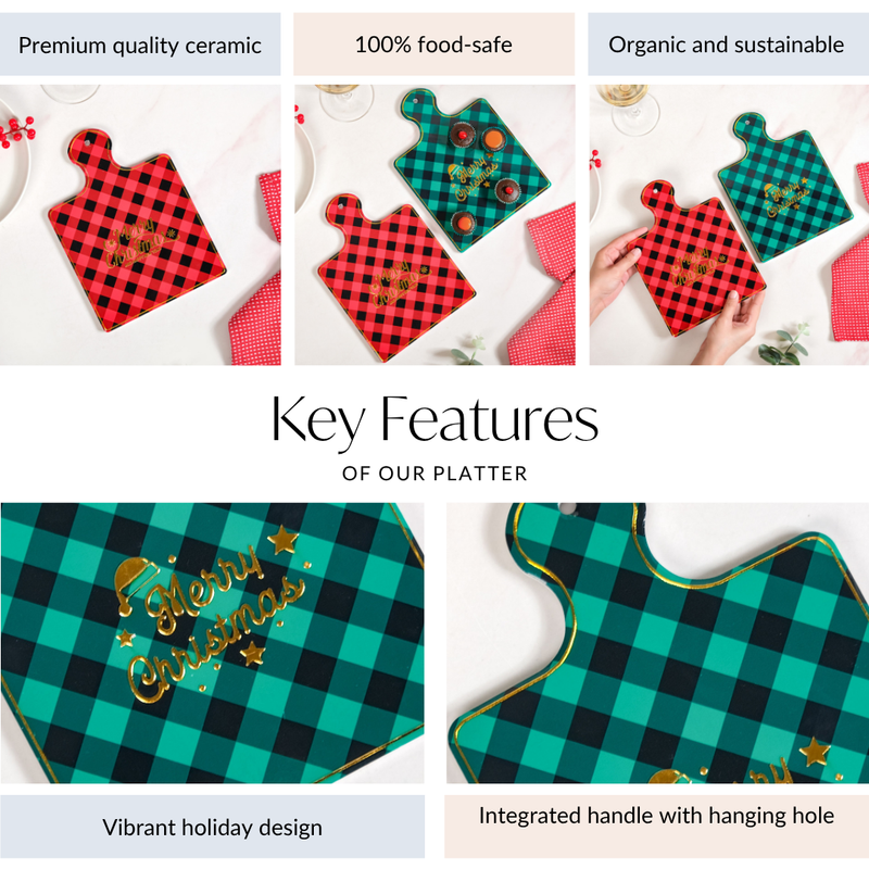 Merry Christmas Ceramic Serving Platter Set Of 2