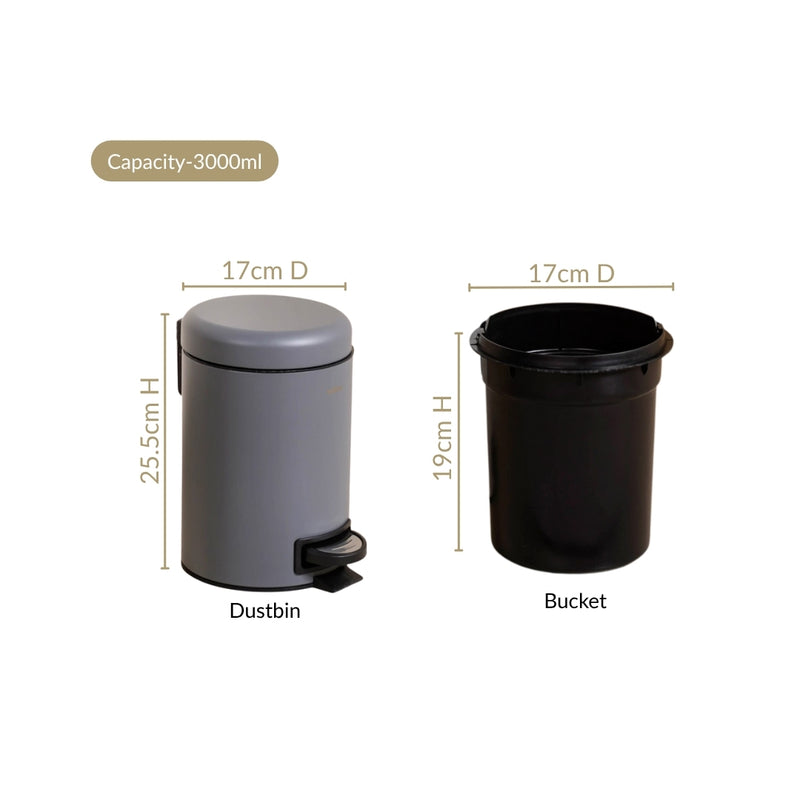 Metal Dustbin With Removable Bucket Grey 3000ml