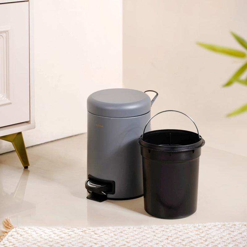 Metal Dustbin With Removable Bucket Grey 3000ml