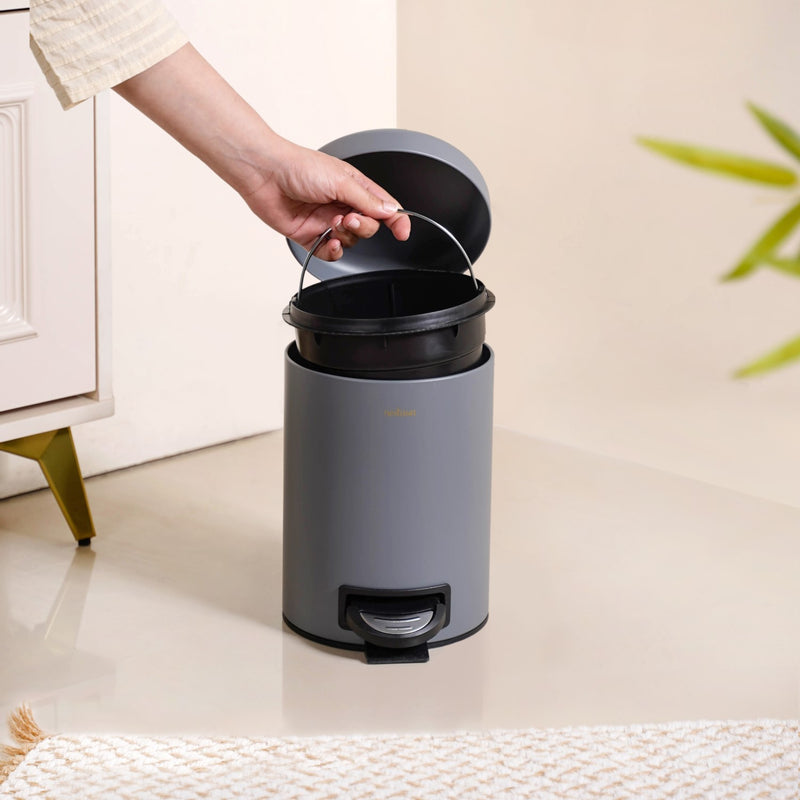 Metal Dustbin With Removable Bucket Grey 3000ml