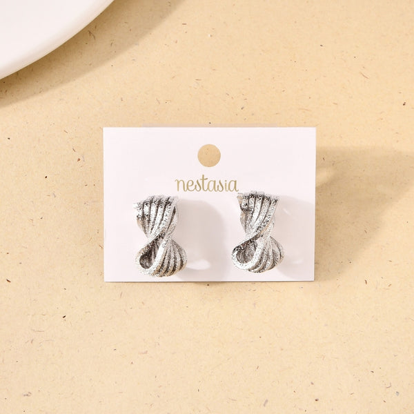 Metal Hourglass Stud Earrings Silver