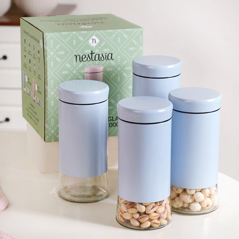 Metal Jars With Glass Bottom Set Of 4 1000ml