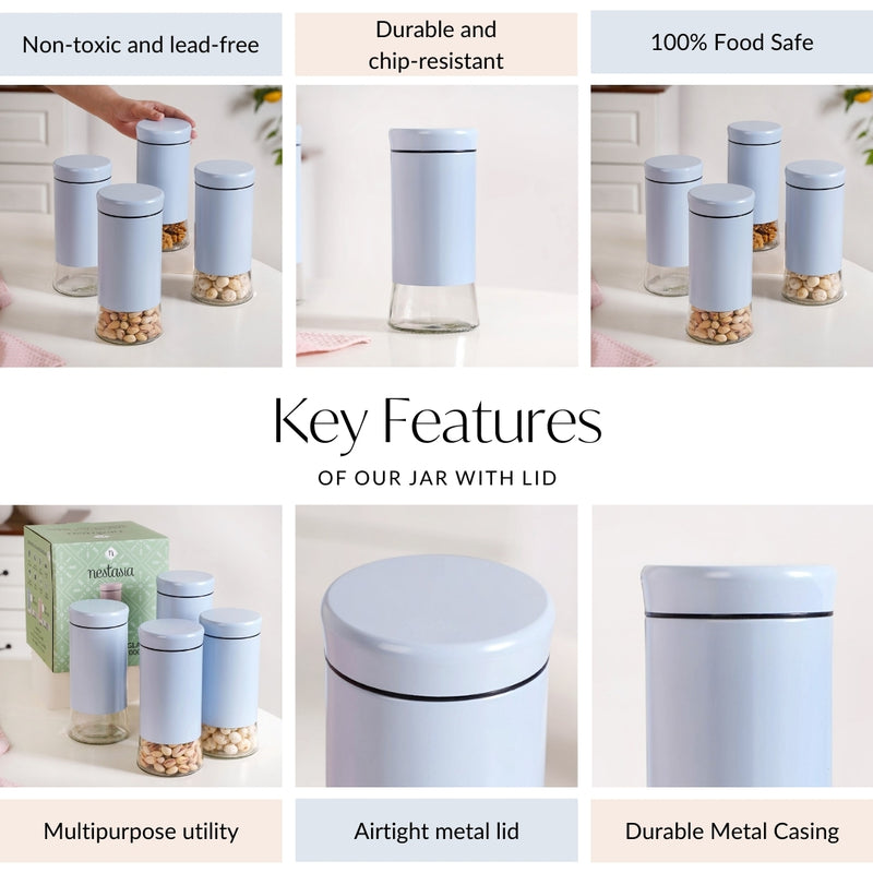 Metal Jars With Glass Bottom Set Of 4 1000ml