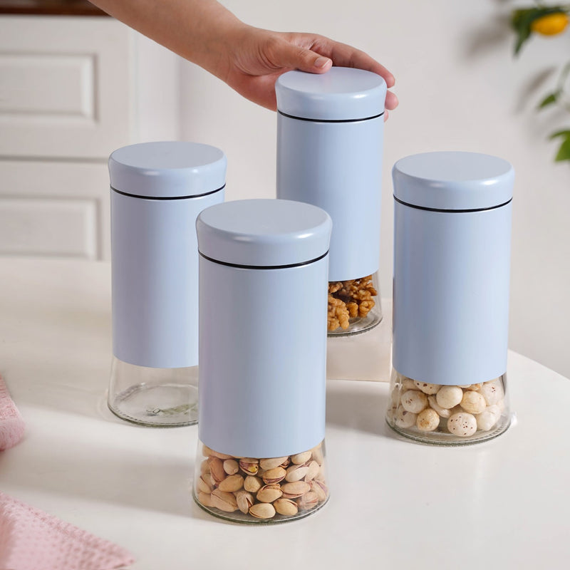 Metal Jars With Glass Bottom Set Of 4 1000ml