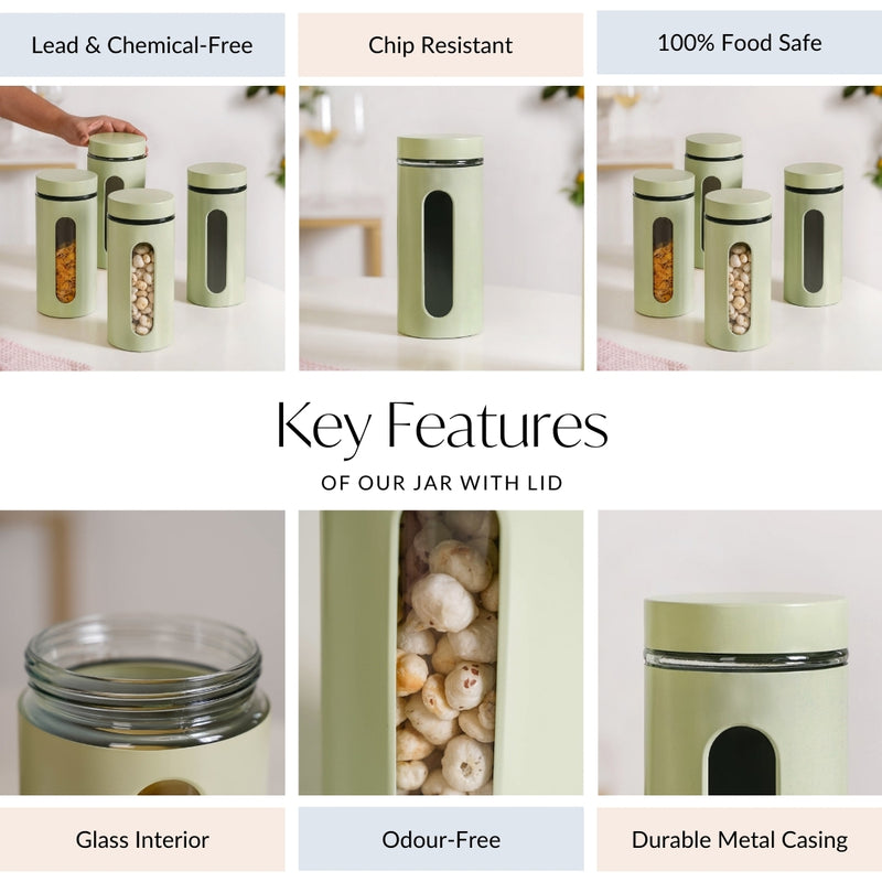 Metal Pantry Jars With Viewing Window Set Of 4 1500ml