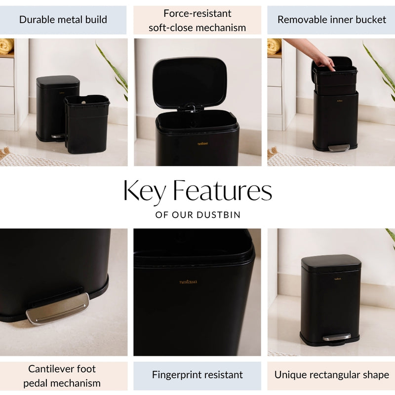 Metal Pedal Dustbin Black 5000ml