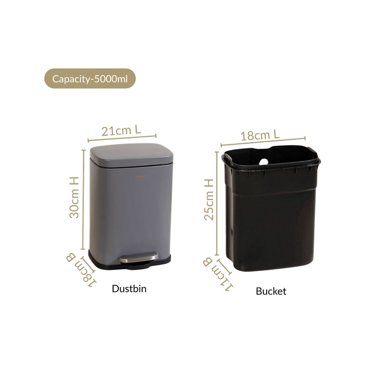 Metal Pedal Dustbin Grey 5000ml