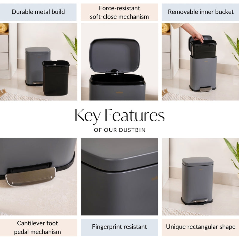 Metal Pedal Dustbin Grey 5000ml