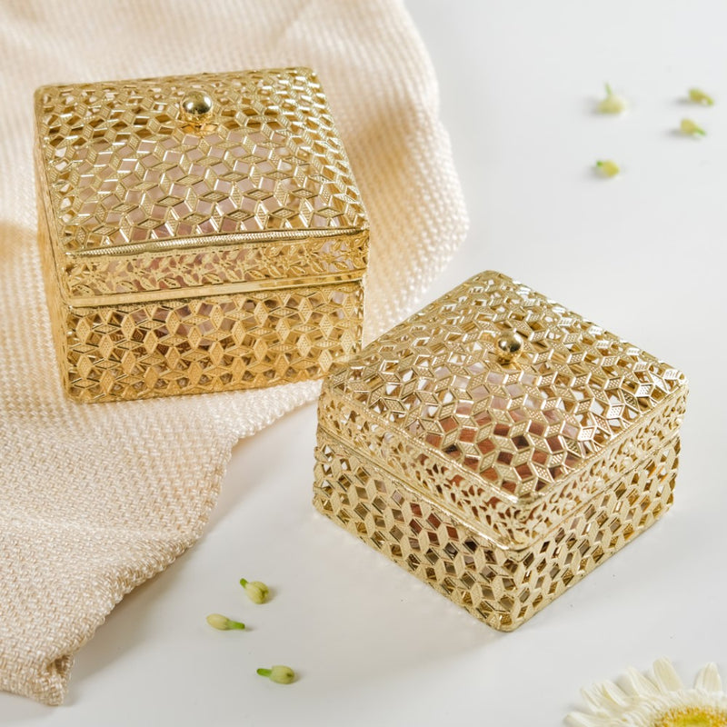 Set of 2 Vintage Jewellery Organiser Box Gold