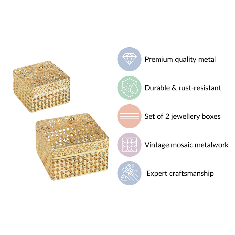 Set of 2 Vintage Jewellery Organiser Box Gold