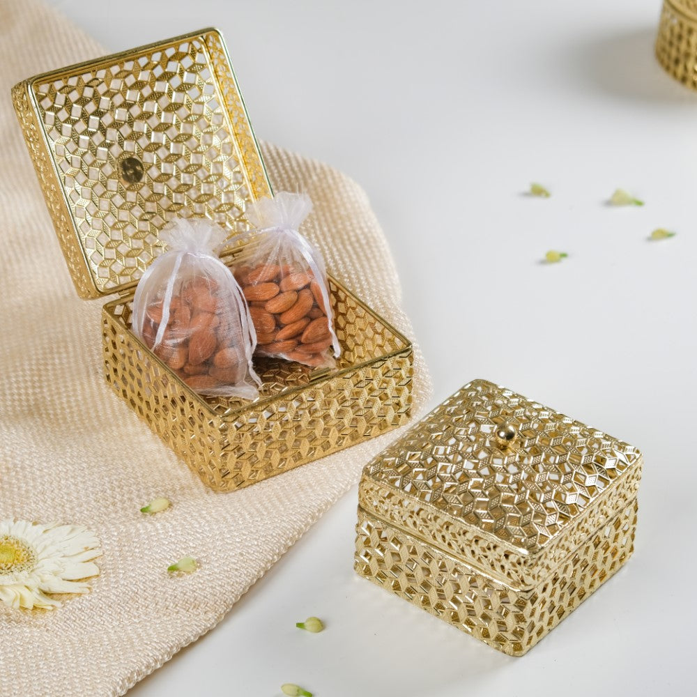 Metal Gold Plated Boxes Online - Decorative Square Gold Box | Nestasia