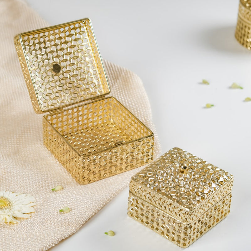 Set of 2 Vintage Jewellery Organiser Box Gold