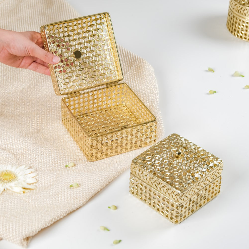 Metal Gold Plated Boxes Online - Decorative Square Gold Box | Nestasia