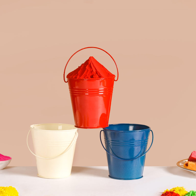 Colourful Metal Bucket Set Of 3- Colourful Metal Buckets, Set of 3 Buckets, Decorative Metal Buckets, Vibrant Bucket Set