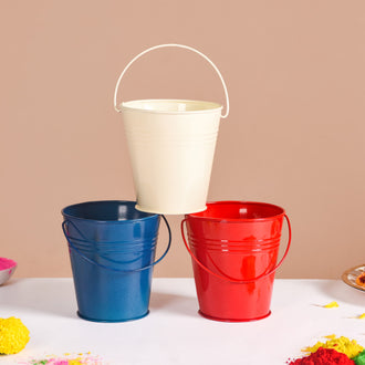 Colourful Metal Bucket Set Of 3- Colourful Metal Buckets, Set of 3 Buckets, Decorative Metal Buckets, Vibrant Bucket Set