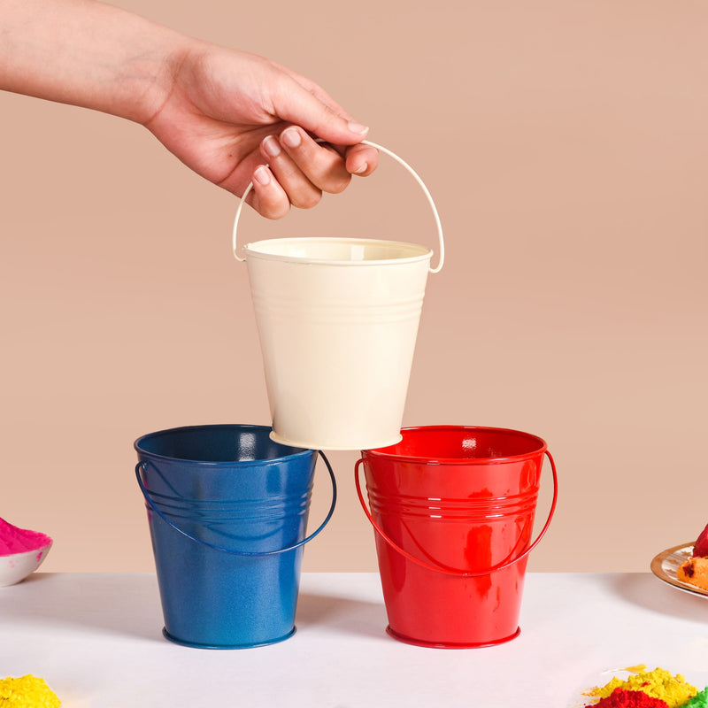 Colourful Metal Bucket Set Of 3- Colourful Metal Buckets, Set of 3 Buckets, Decorative Metal Buckets, Vibrant Bucket Set