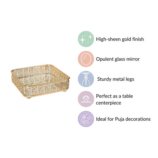 Square Decorative Tray With Glass Mirror Small