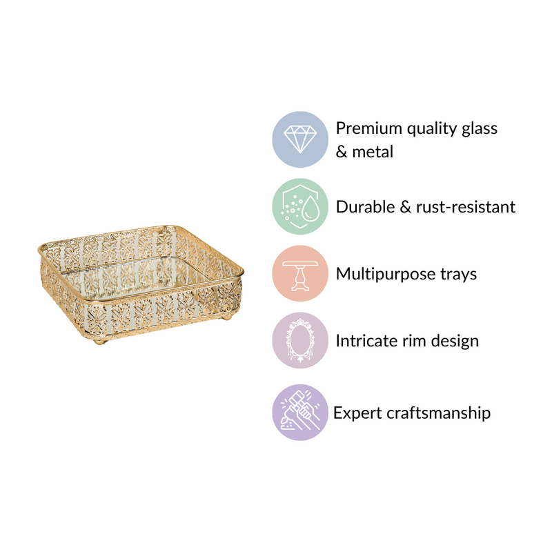 Square Decorative Tray With Glass Mirror Small