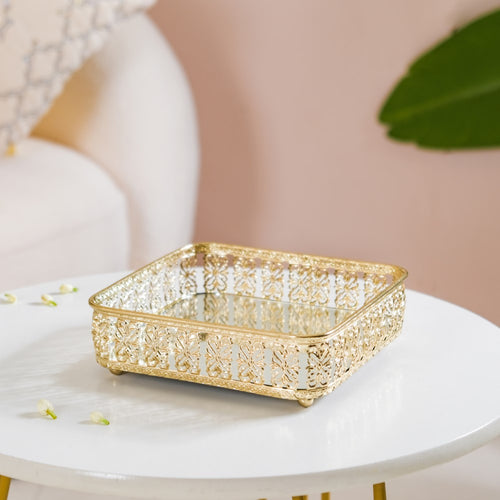 Square Decorative Tray With Glass Mirror Small
