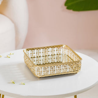 Square Gifting Tray With Mirror Gold Small