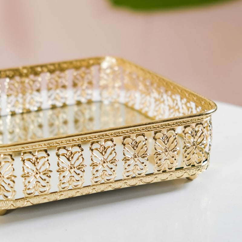 Square Decorative Tray With Glass Mirror Small
