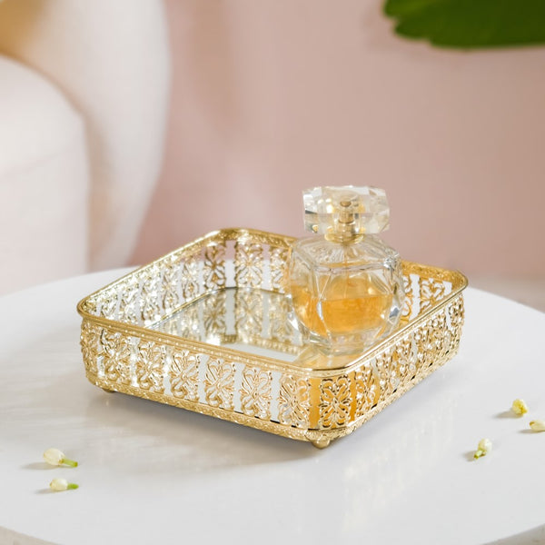 Square Gifting Tray With Mirror Gold Small