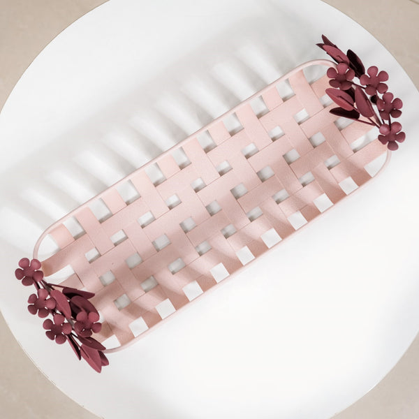Bloom Pink Metal Decorative Tray 14x6 Inch