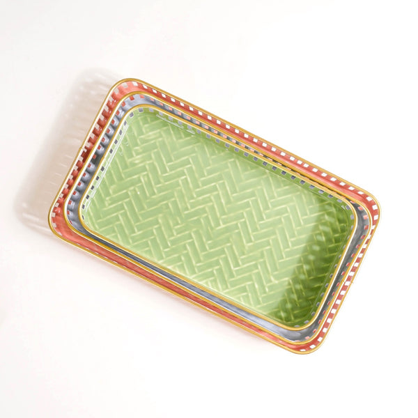 Pastel Herringbone Pattern Metal Tray Set Of 3