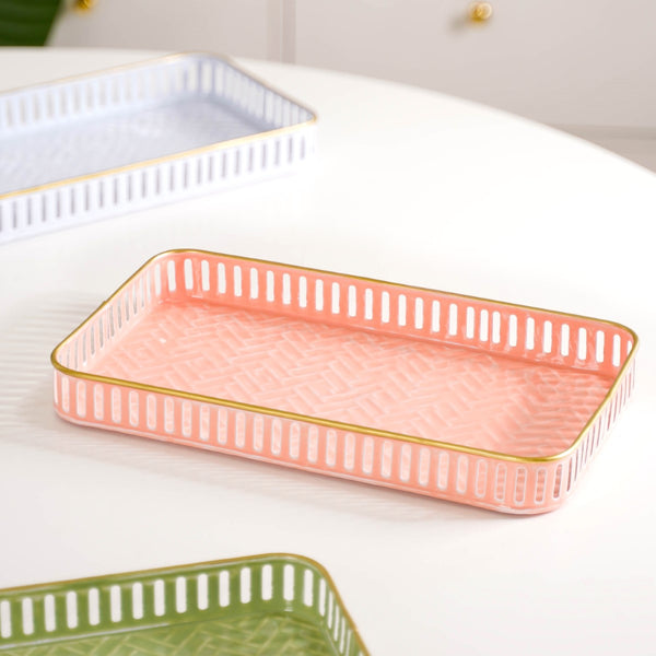 Pastel Herringbone Pattern Metal Tray Set Of 3