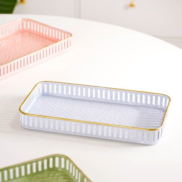 Pastel Herringbone Pattern Metal Tray Set Of 3