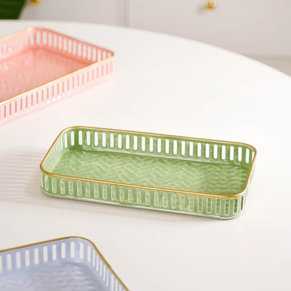 Pastel Herringbone Pattern Metal Tray Set Of 3