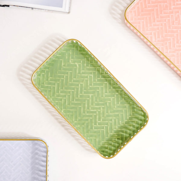 Pastel Herringbone Pattern Metal Tray Set Of 3