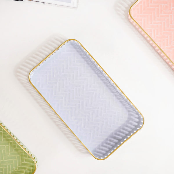 Pastel Herringbone Pattern Metal Tray Set Of 3