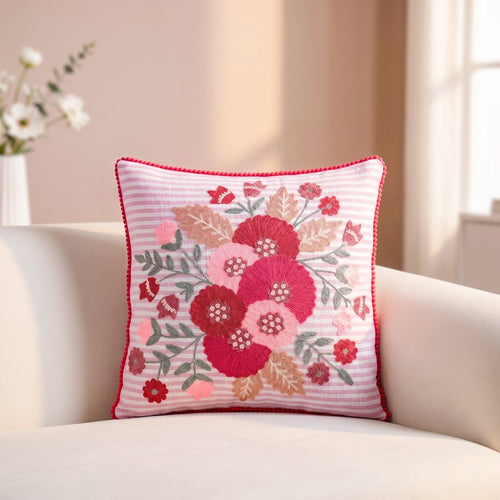 Pink Stripe Cotton Embroidered Cushion Cover 40x40cm