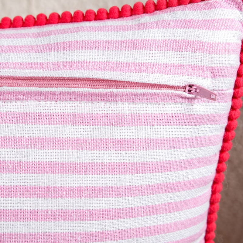 Pink Stripe Cotton Embroidered Cushion Cover 40x40cm