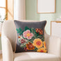 Midnight Garden Embroidered Cotton Cushion Cover 40x40cm