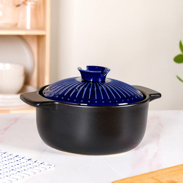 Midnight Blue Ribbed Ceramic Cooking Pot 3000ml