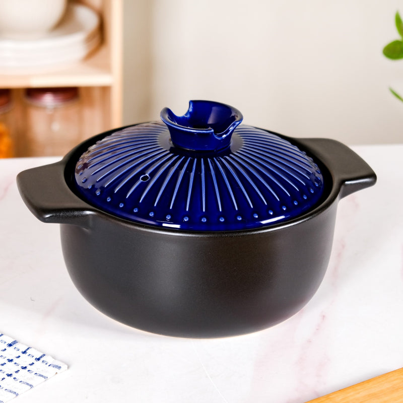 Midnight Blue Ribbed Ceramic Cooking Pot 3000ml