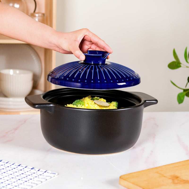 Midnight Blue Ribbed Ceramic Cooking Pot 3000ml