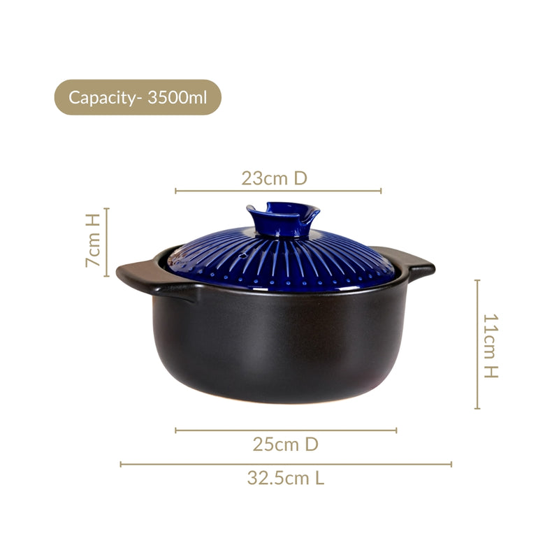 Midnight Blue Ribbed Ceramic Cooking Pot 3500ml