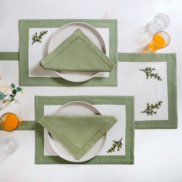Midori Pure Cotton Table Placemat Runner And Napkin 13 Piece Set