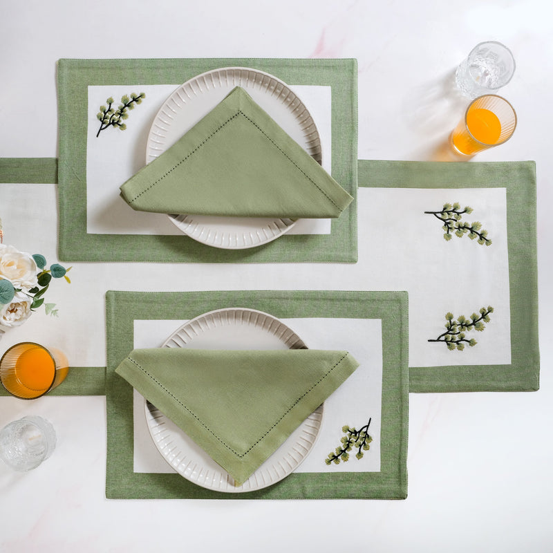 Midori Table Runner Placemats And Napkins Set In Sage Green