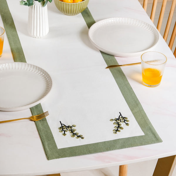 Midori Complete Table Linen Set With Mats Napkins Runners And Table Cloth In Sage Green