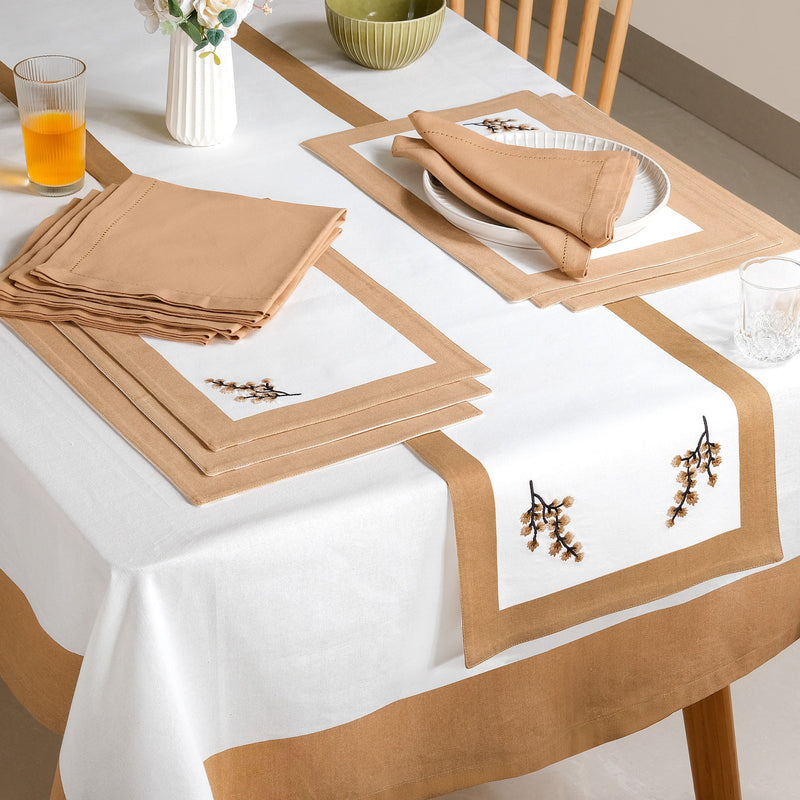 Midori Complete Table Linen Set With Mats Napkins Runners And Table Cloth In Brown