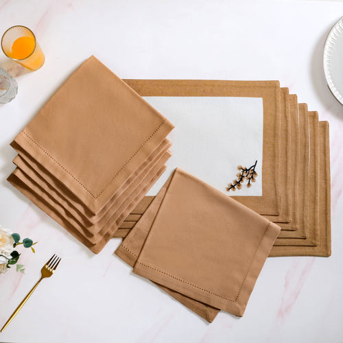 Midori Cotton Table Mat And Napkin Set of 12 In Brown