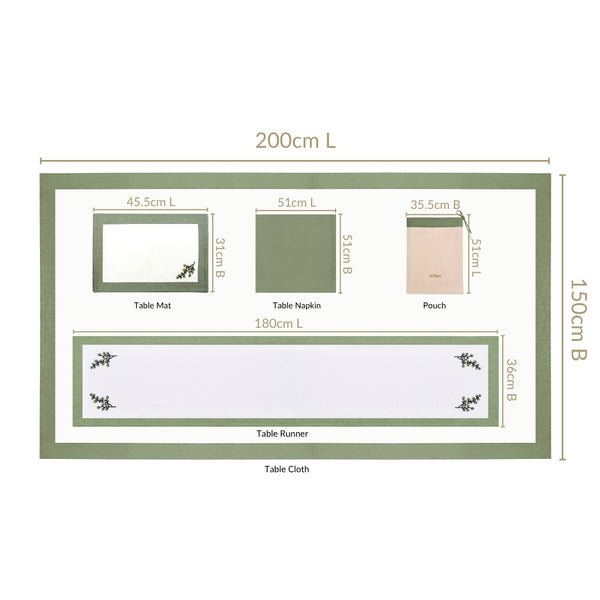 Midori Complete Table Linen Set With Mats Napkins Runners And Table Cloth In Sage Green
